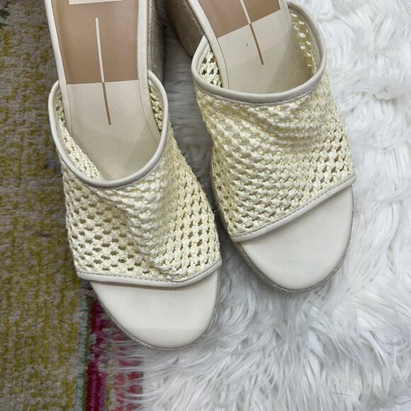 Dolce Vita Neutral White Raffia Chunky Platform Slide Sandal 9.5 Boho Vacation - Picture 3 of 9